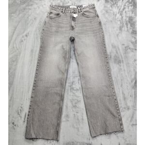 NEW Pull & Bear Jeans Womens 10 Gray High Rise Straight Leg Raw Hem Stretch